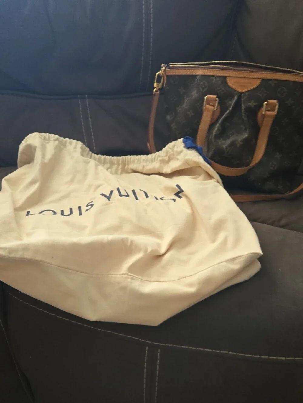 Louis Vuitton Monogram Canvas Tote with Tan Leather Trim